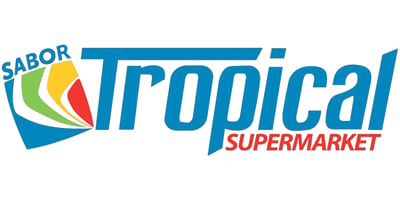 Logo of Sabor Tropical Supermarket with colorful design elements on a white background